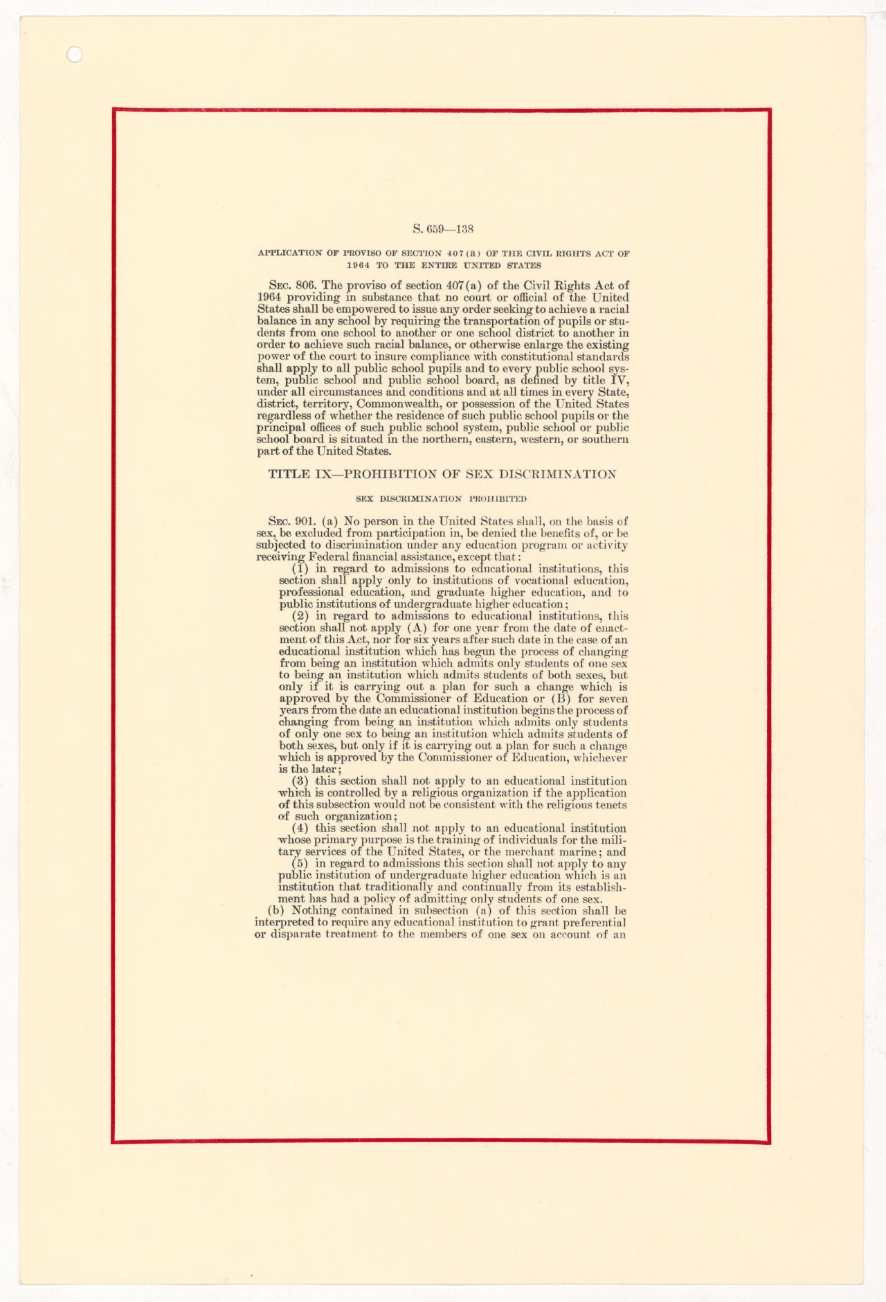 1972 Title IX Education Amendement